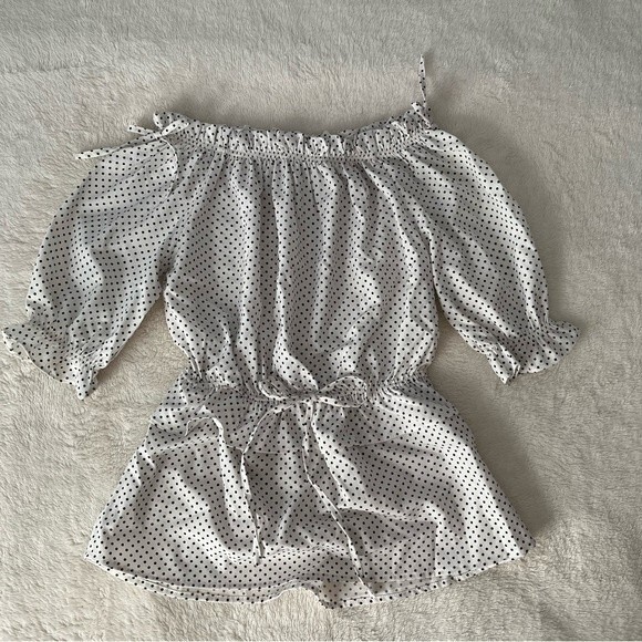 Off The Shoulder Polka dots Blouse Puffed Sleeves - Picture 11 of 11